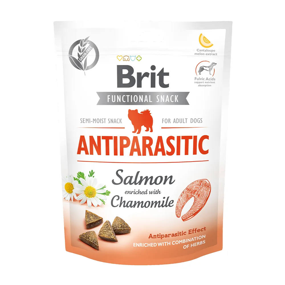 Brit Hund Premium Functional Snacks Antiparasitic Salmon Chamomile Antiparasitär Lachs Kamille Verpackung 150g
