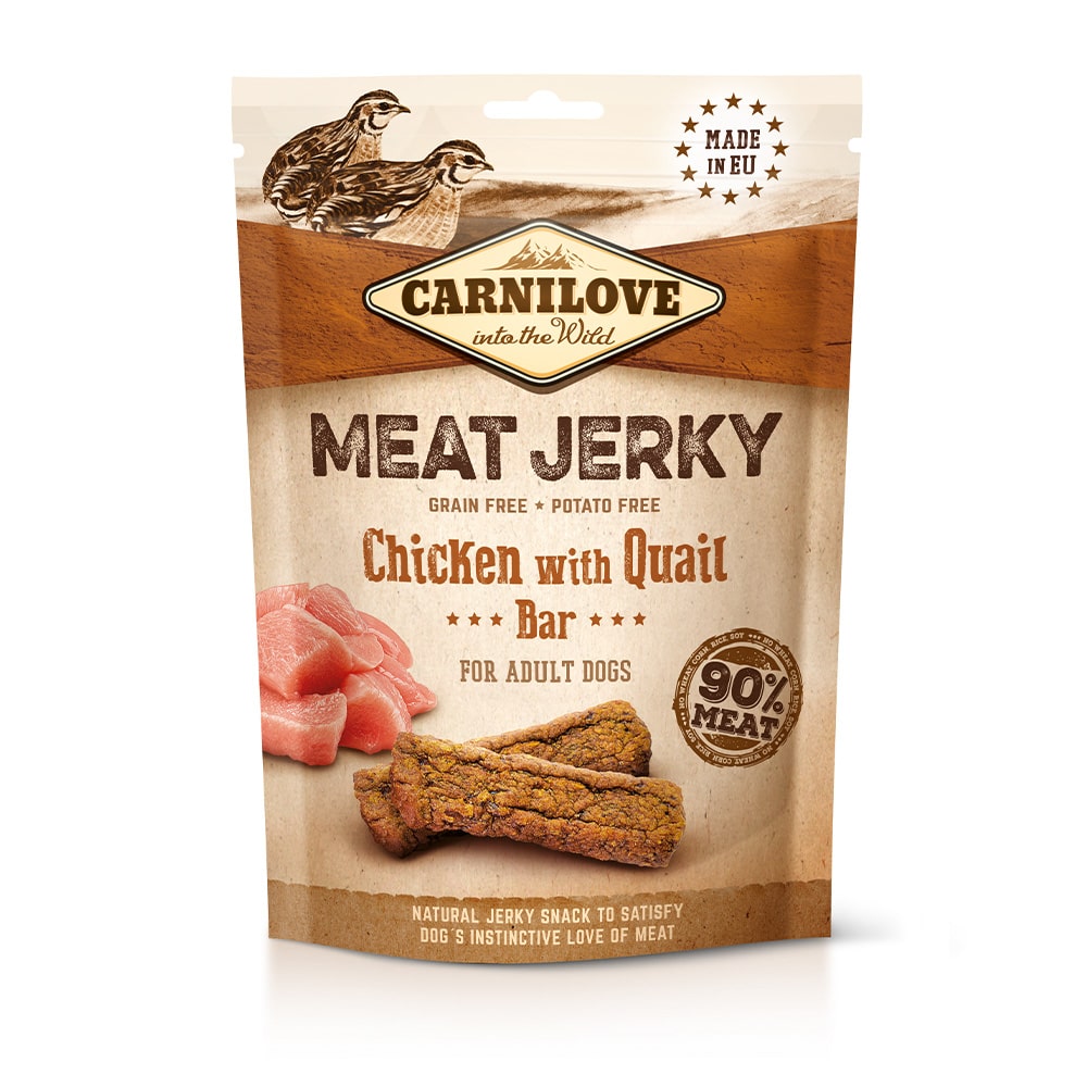 Carnilove Hund Premium Meat Jerky Snack Chicken Quail Bar Huhn Wachtel Riegel Verpackung 100g