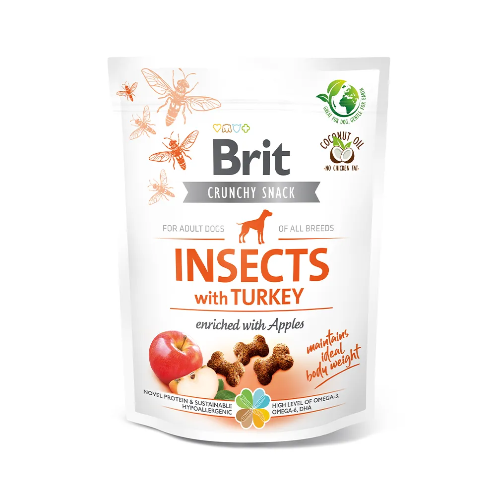 Brit Hund Premium Snacks Insects Insekten Crunchy Turkey with Apple Truthahn mit Apfel Verpackung 200g