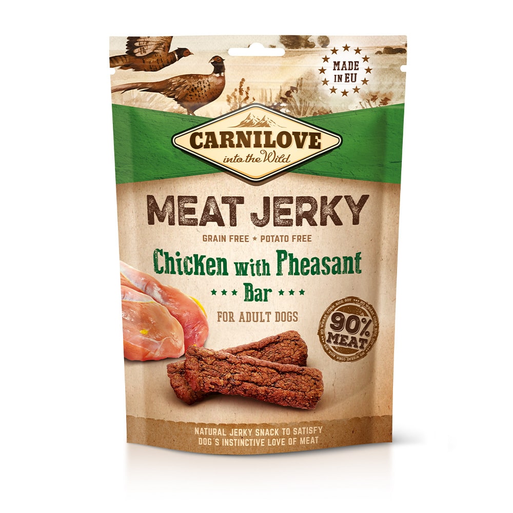 Carnilove Hund Premium Meat Jerky Snack Chicken Pheasant Bar Huhn Fasan Riegel Verpackung 100g