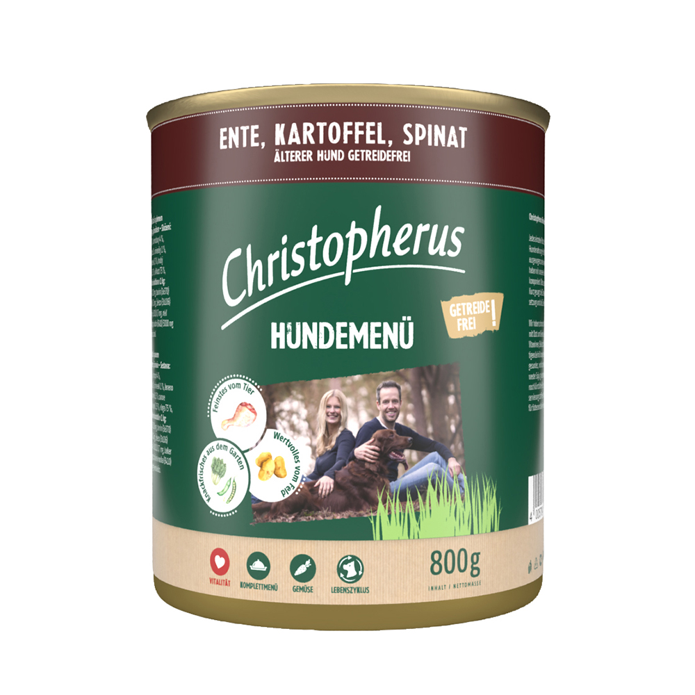 Christopherus Hundemenü Senior mit Ente, Kartoffel, Spinat (6er Pack)