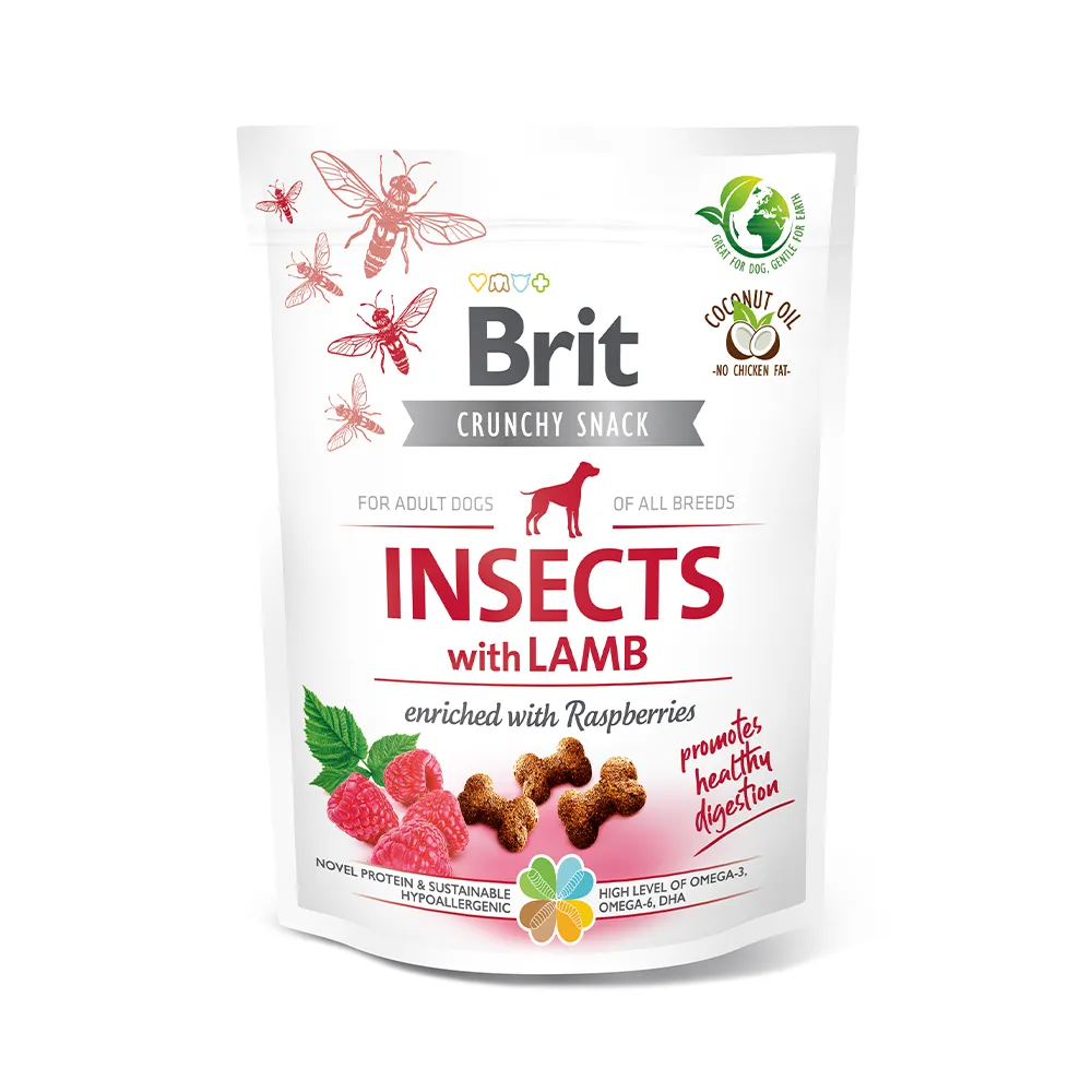 Brit Hund Premium Snacks Insects Insekten Crunchy Lamb with Raspberries Lamm mit Himbeere Verpackung 200g