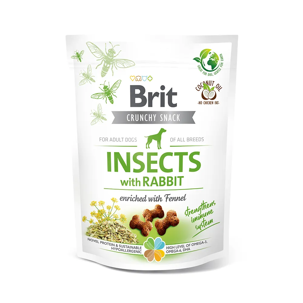 Brit Hund Premium Snacks Insects Insekten Crunchy Rabbit with Fennel Kaninchen mit Fenchel Verpackung 200g