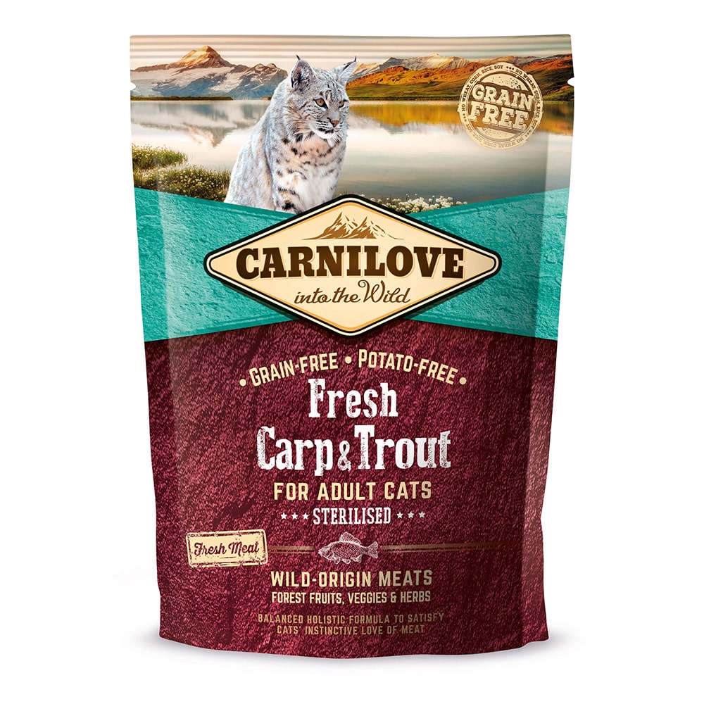 Carnilove Katze Premium Trockenfutter Fresh Carp Trout Sterilised Karpfen Forelle sterilisierte Katzen 400g Verpackung