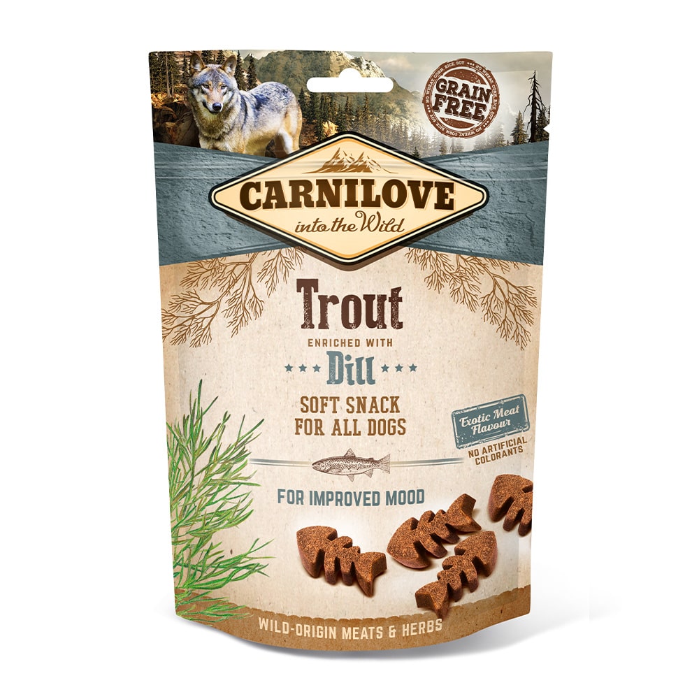 Carnilove Hund Premium Soft Snack Trout with Dill Forelle mit Dill Verpackung 200g