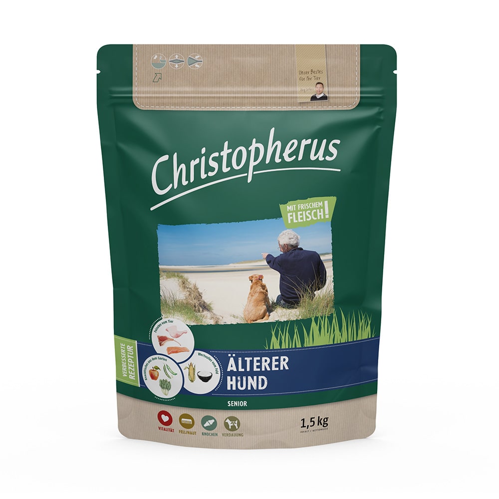 Christopherus Premium Trockenfutter für Hunde Älterer Hund 1,5kg Verpackung
