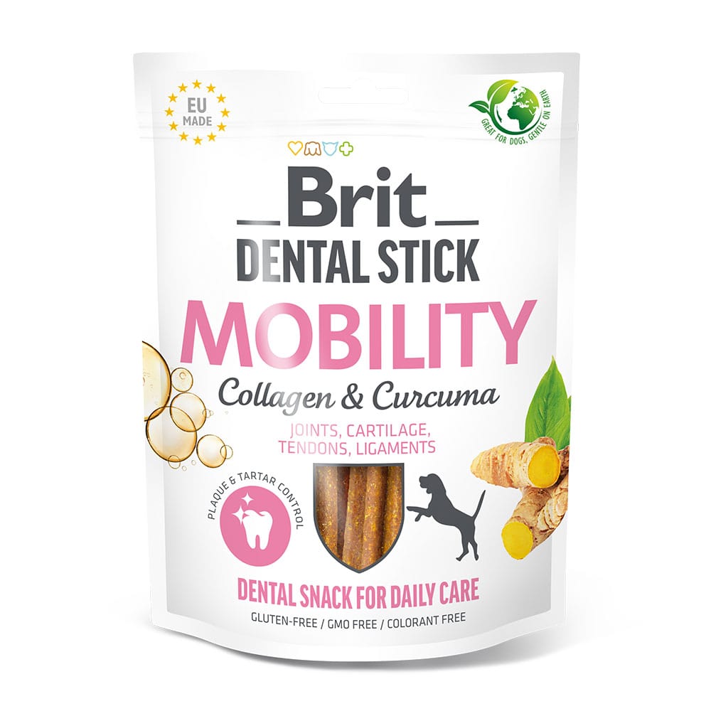 Brit Hund Premium Snacks Zahnpflege Dental Stick Mobility Collagen Curcuma Mobilität Kollagen Kurkuma Verpackung 251g