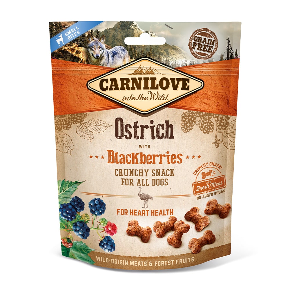 Carnilove Hund Premium Crunchy Snack Ostrich with Blackberries Strauß mit Brombeeren Verpackung 200g