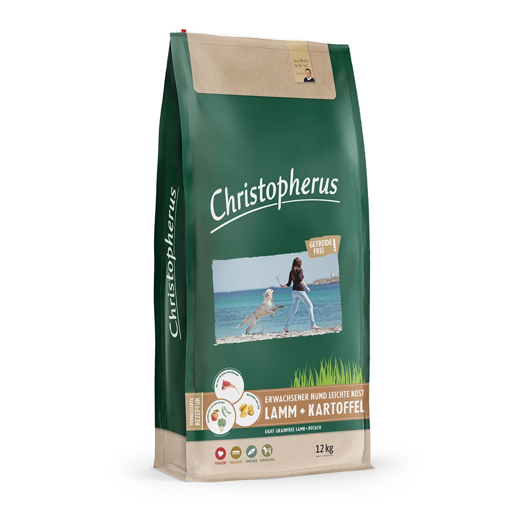 Christopherus Getreidesfreies Premium Trockenfutter für Hunde erwachsener und ausgewachsener Hund Sorte Leichte Kost Lamm und Kartoffel 12kg