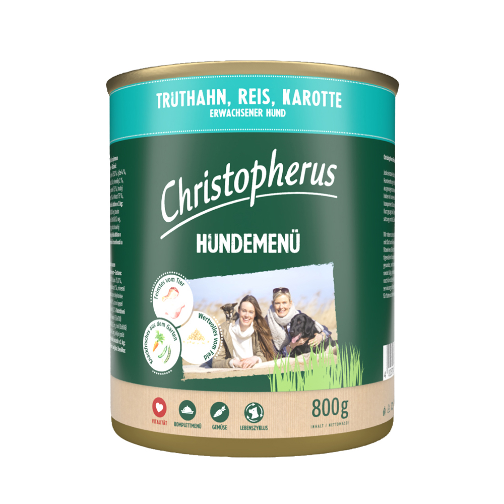 Christopherus Hundemenü mit Truthahn, Reis, Karotte (6er Pack)