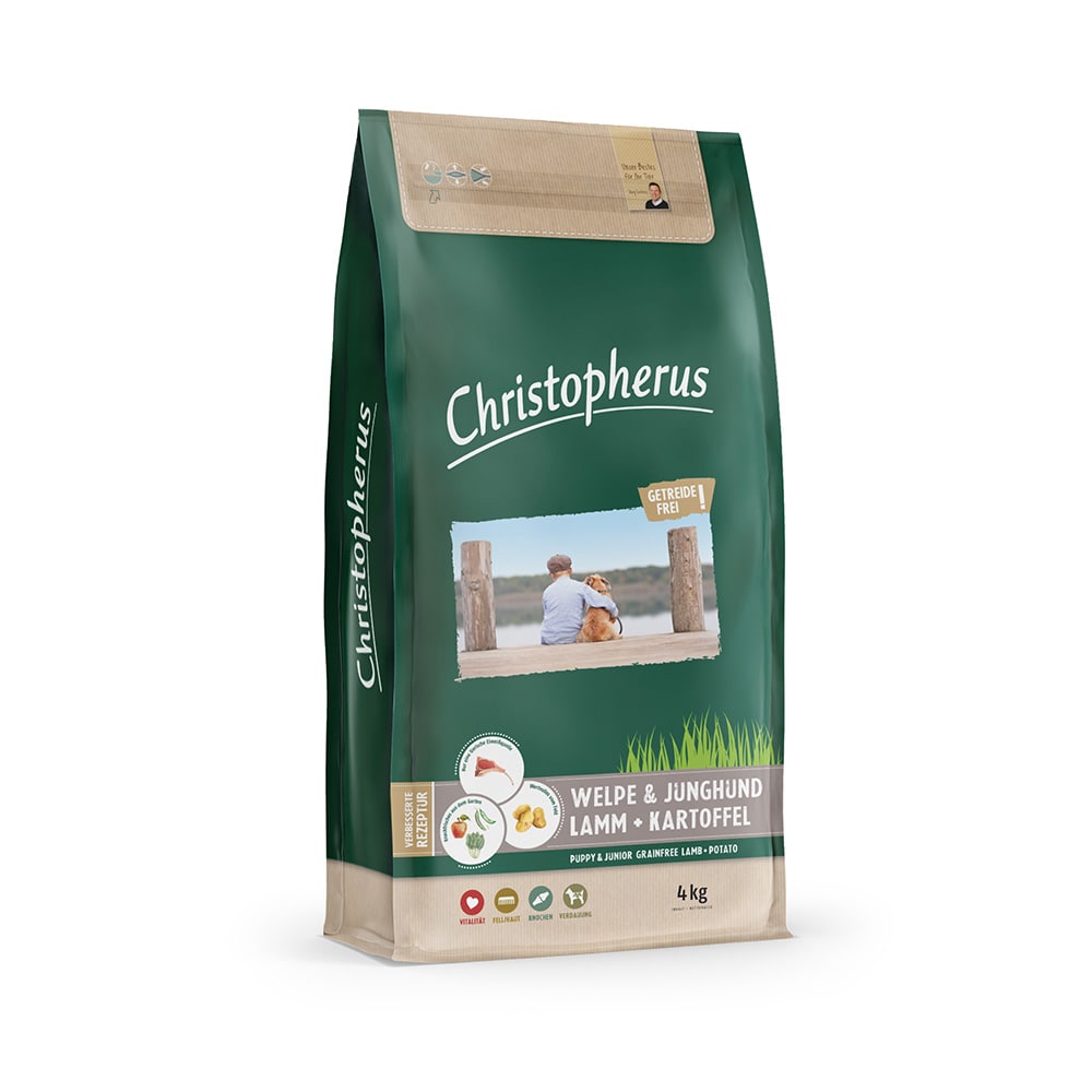 Christopherus Getreidesfreies Premium Trockenfutter für Hunde Welpe und Junghund Sorte Lamm und Kartoffel 4kg Verpackung