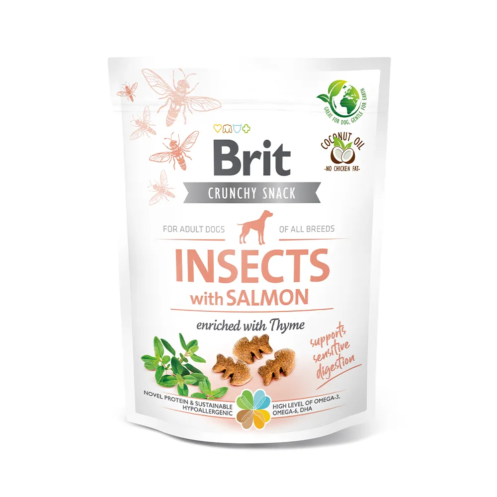 Brit Hund Premium Snacks Insects Insekten Crunchy Salmon with Thyme Lachs mit Thymian Verpackung 200g